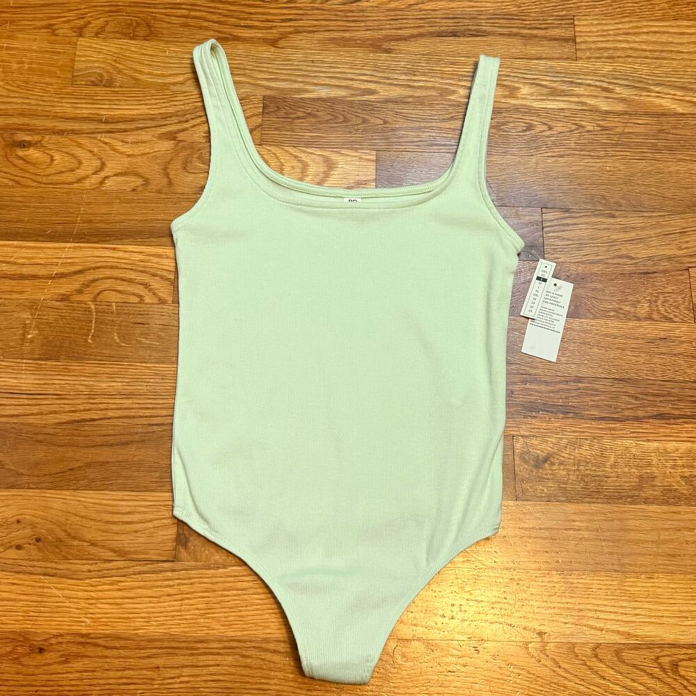 BP Women’s small Green Ribbed Square Neck Stretch Pull on Body Suit New Summer